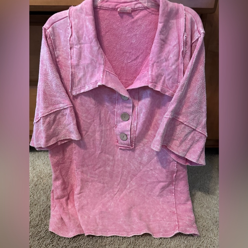 Blue Buttercup Pink Button Henley